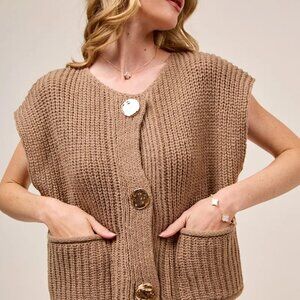SO ME Big Metal Button Front Sweater Vest